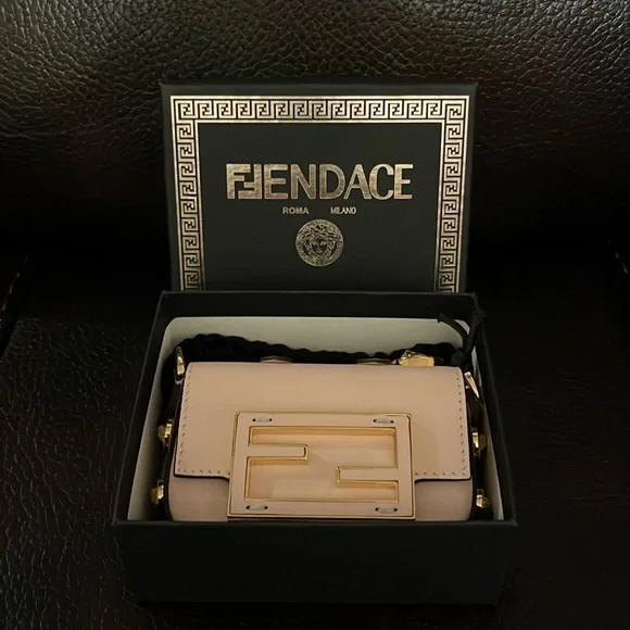 Fendace Versace x fendi Medusa Studded Nano Brooch FF Baguette crossbody bag NEW - Picture 13 of 13